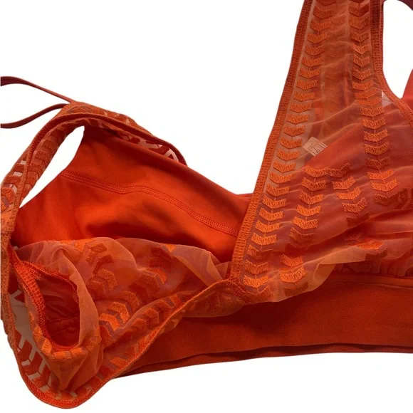 Free People movement Orange V-Neck sports Bra, Lace,Textured,Lined, Small,New - Picture 6 of 9